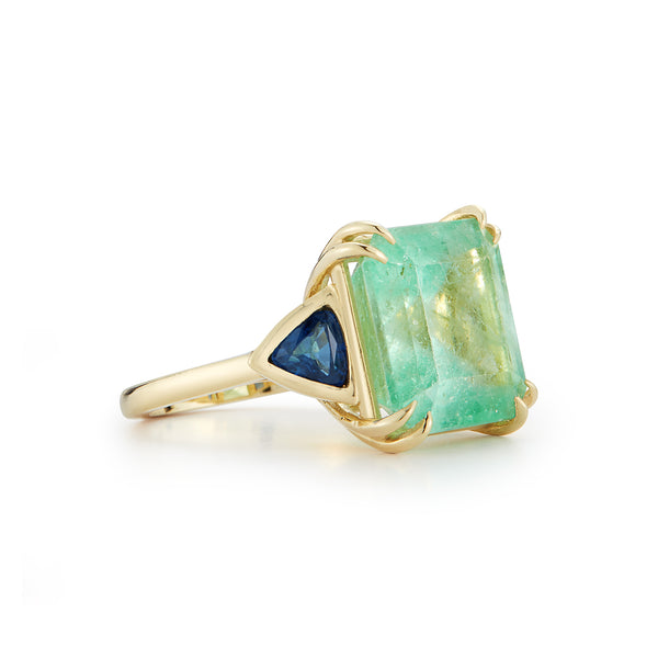 One-of-a-Kind Mint Colombian Emerald and Sapphire Ring