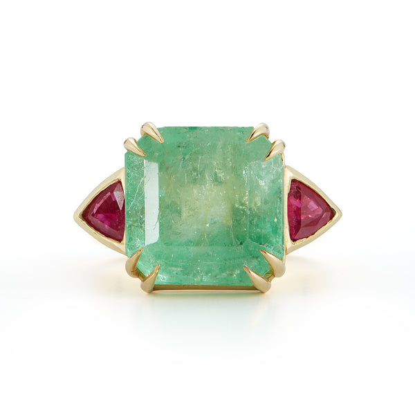 One-of-a-Kind Mint Colombian Emerald and Ruby Ring