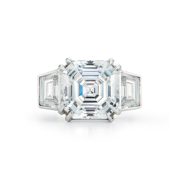 Asscher Cut Three Stone Diamond Engagement Ring