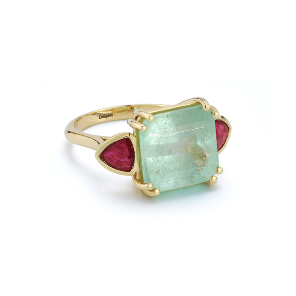 One-of-a-Kind Mint Colombian Emerald and Ruby Ring