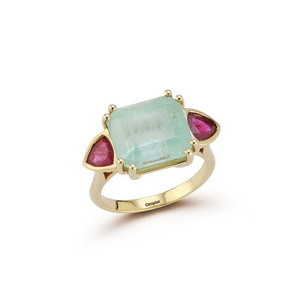 One-of-a-Kind Mint Colombian Emerald and Ruby Ring