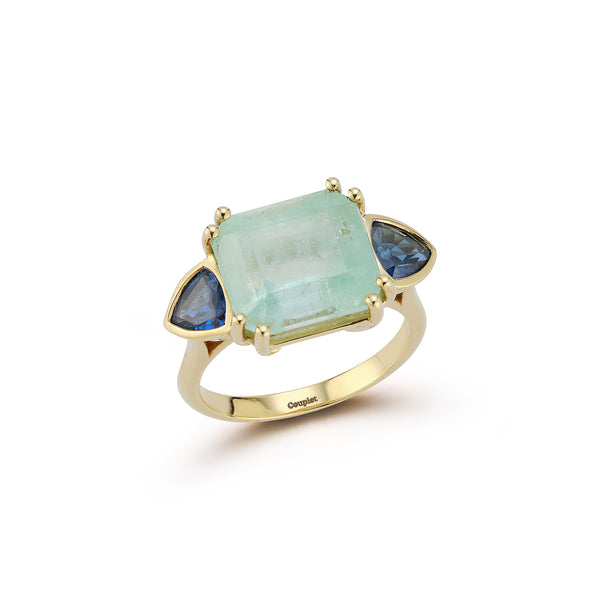 One-of-a-Kind Mint Colombian Emerald and Sapphire Ring