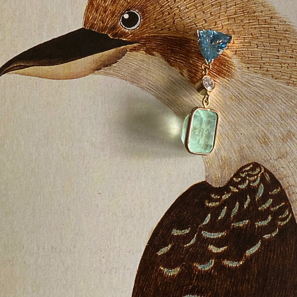 Sea Foam Emerald Diamond and Aquamarine Earrings