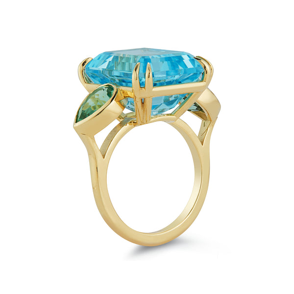 One-of-a-Kind Blue Topaz and Green Tourmaline Ring