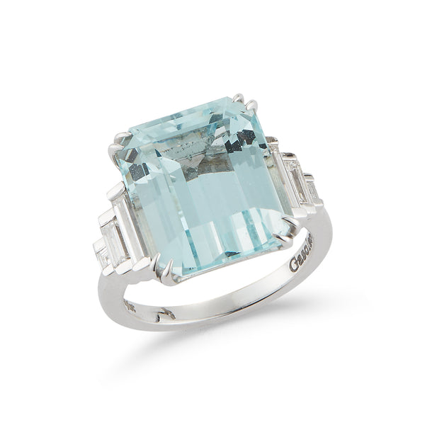 Art Deco Aquamarine and Diamond Ring