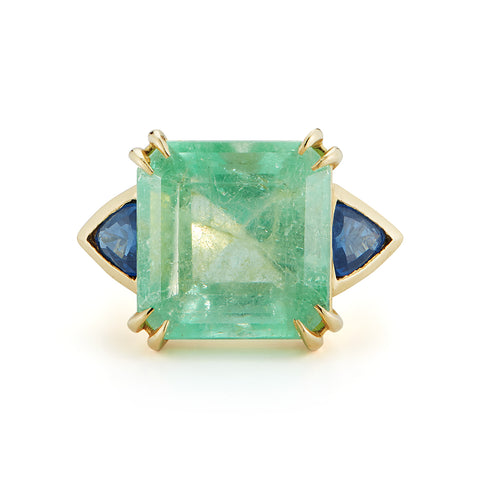 One-of-a-Kind Mint Colombian Emerald and Sapphire Ring