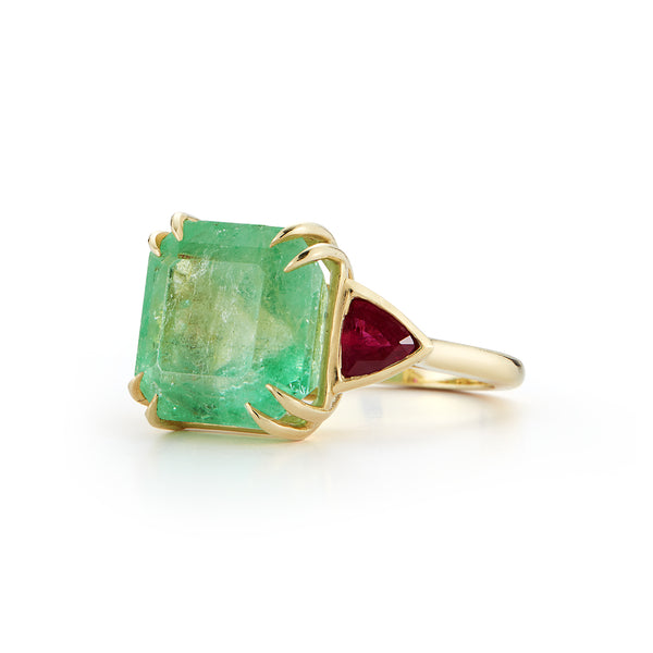 One-of-a-Kind Mint Colombian Emerald and Ruby Ring