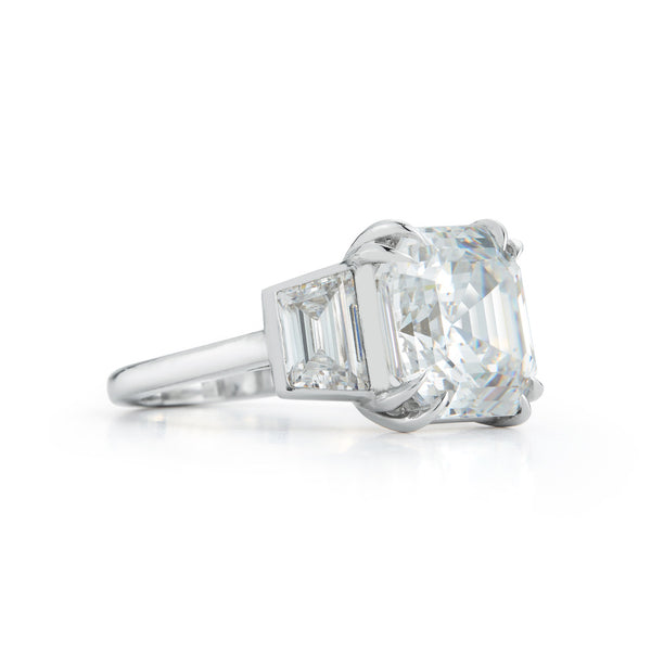 Asscher Cut Three Stone Diamond Engagement Ring