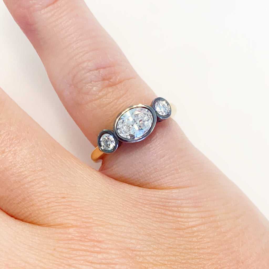 Horizontally Set Oval Diamond Ring – Couplet - Main Image