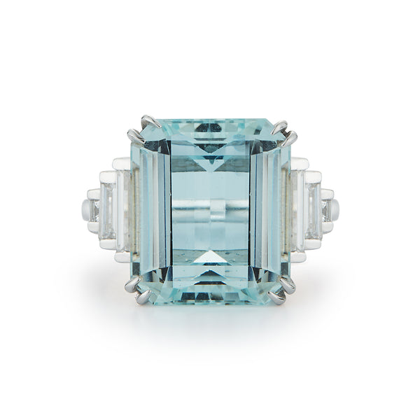 Art Deco Aquamarine and Diamond Ring